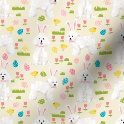 bichon easter fabric spring pastel dogs design - cream