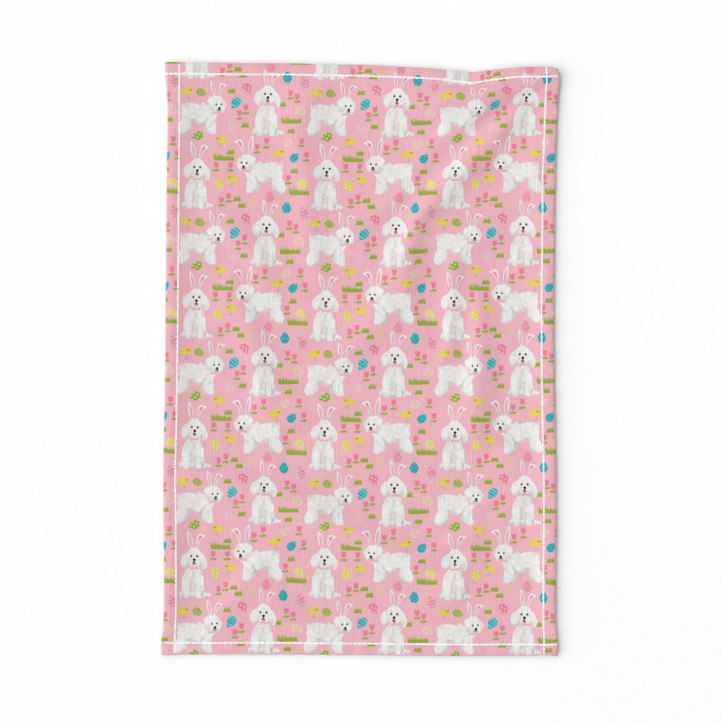 bichon easter fabric spring pastel dogs design - pink