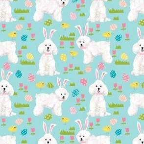 bichon easter fabric spring pastel dogs design - blue