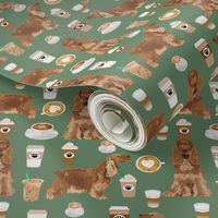 cocker spaniel coffee fabric dogs and lattes design - medium green