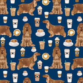 cocker spaniel coffee fabric dogs and lattes design - navy