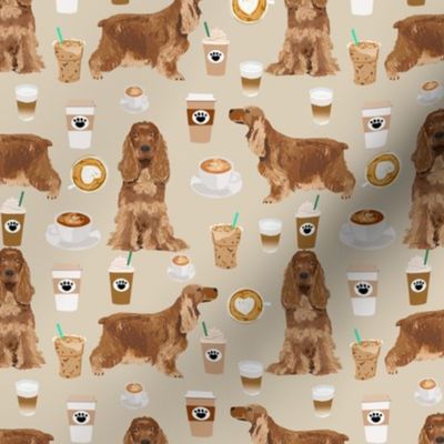 cocker spaniel coffee fabric dogs and lattes design - sand