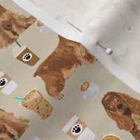 cocker spaniel coffee fabric dogs and lattes design - sand