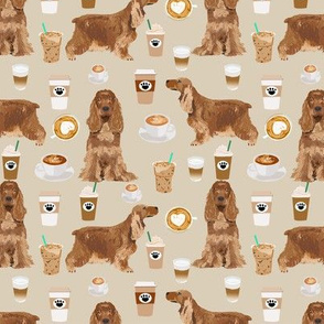 cocker spaniel coffee fabric dogs and lattes design - sand