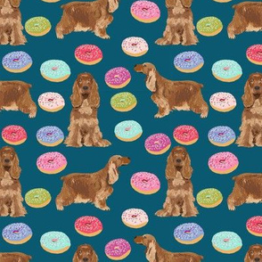 cocker spaniel donuts food design cocker spaniel pattern fabric - sapphire