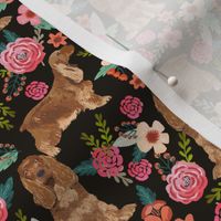 cocker spaniel florals dog fabric floral flowers dog pattern - black