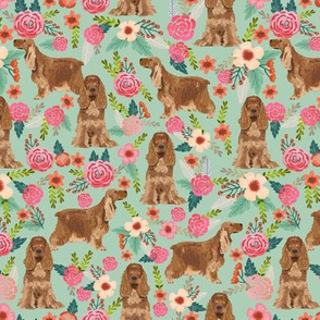 cocker spaniel florals dog fabric floral flowers dog pattern - mint