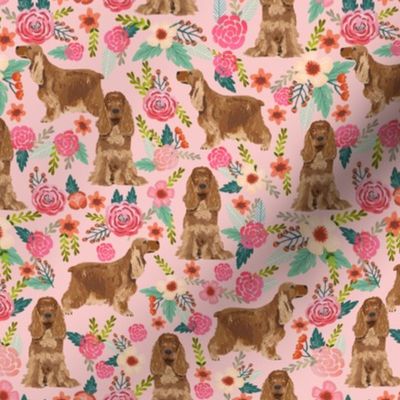 cocker spaniel florals dog fabric floral flowers dog pattern - pink