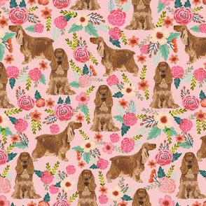 cocker spaniel florals dog fabric floral flowers dog pattern - pink