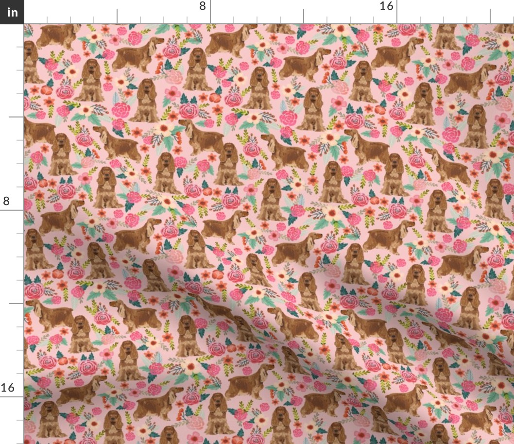 cocker spaniel florals dog fabric floral flowers dog pattern - pink