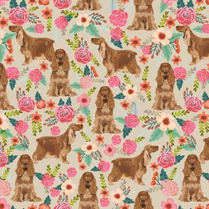cocker spaniel florals dog fabric floral flowers dog pattern - sand