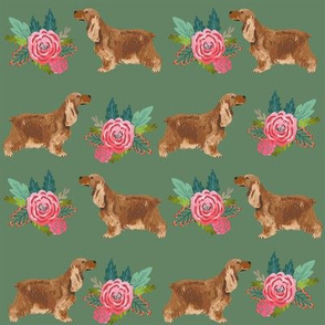 cocker spaniel floral bouquet fabric cocker spaniel dogs design - green