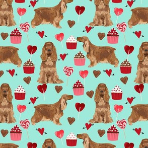 cocker spaniel valentines love fabric - aqua