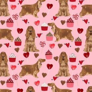 cocker spaniel valentines love fabric - blossom pink