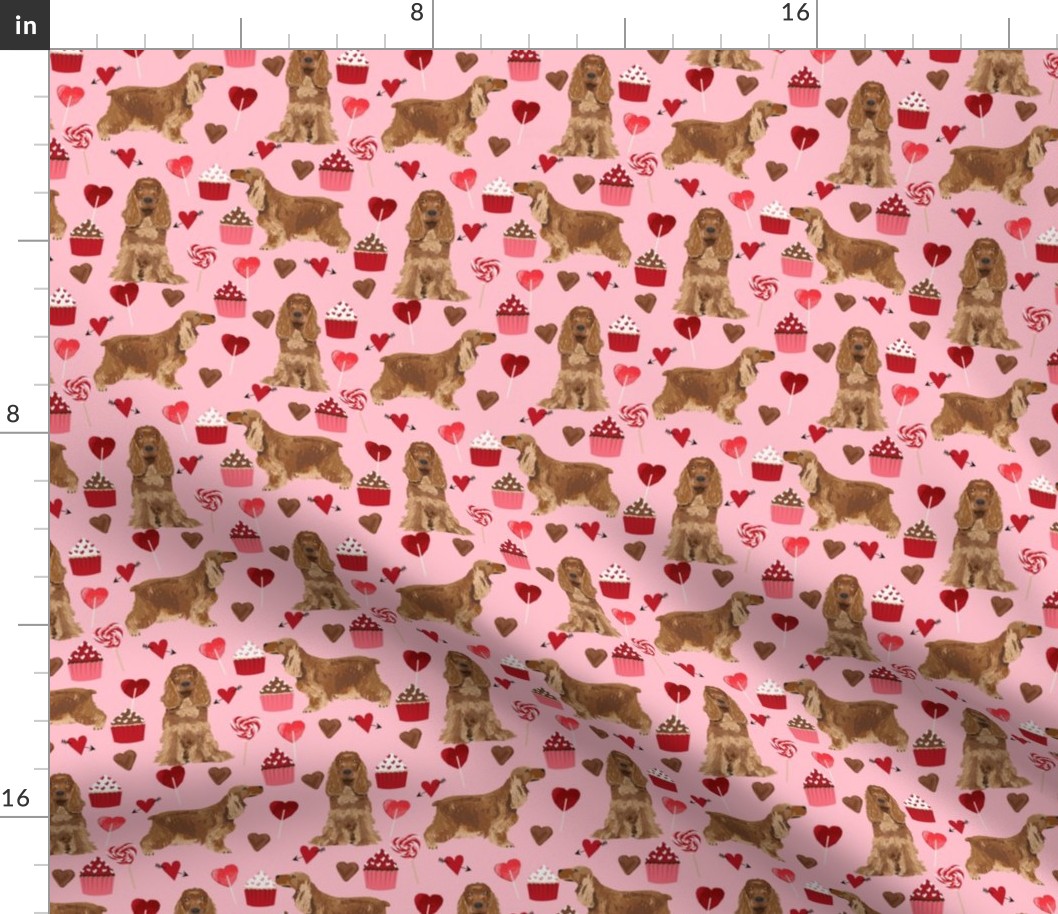 cocker spaniel valentines love fabric - blossom pink