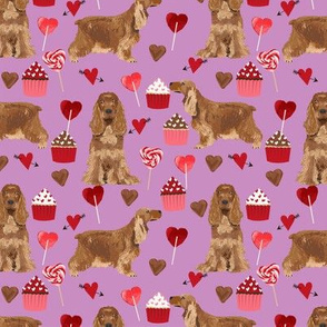 cocker spaniel valentines love fabric - purple