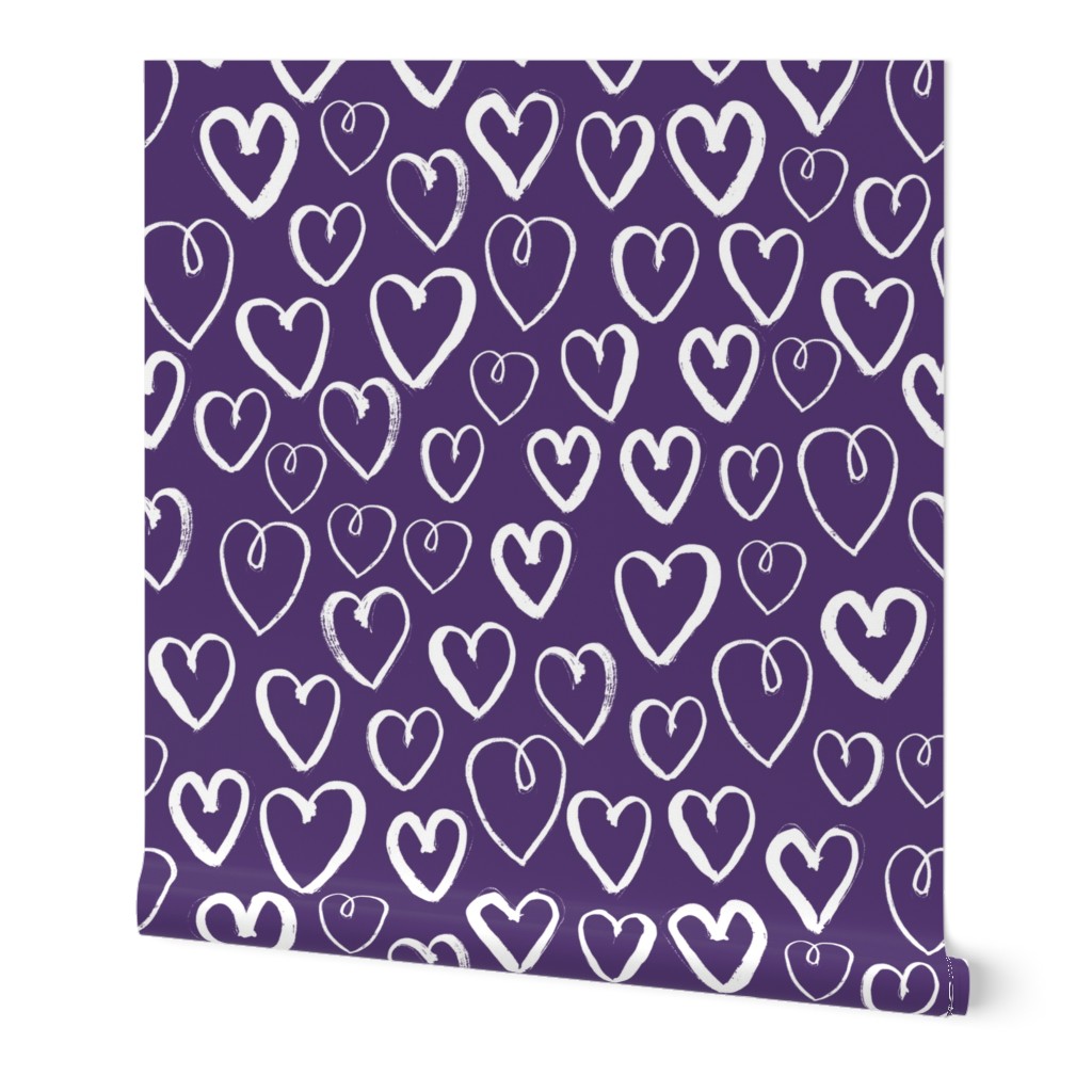 hearts // deep purple hearts heart love pattern fabric andrea lauren valentines day design