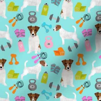 jack russell terrier workout fitness fabric dogs design - lite blue