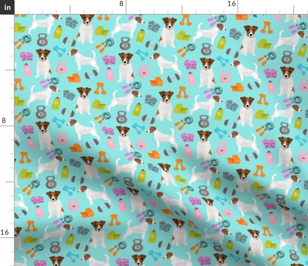 jack russell terrier workout fitness fabric dogs design - lite blue