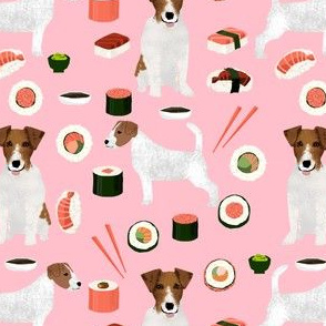 jack russell terrier sushi food design dog fabric - pink