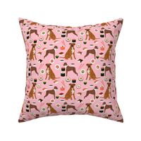 boxer dog sushi themed fabric dogs pattern design - pink