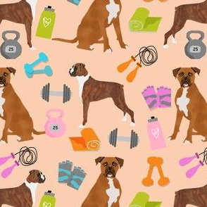 boxer dog fitness fabric design dog illustration pattern - apricot