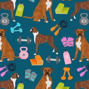 boxer dog fitness fabric design dog illustration pattern -sapphire