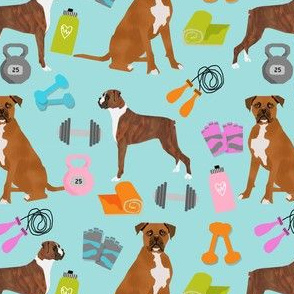 boxer dog fitness fabric design dog illustration pattern - lite blue