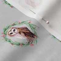 Sooty Owl Linen Green Wreath on Stone