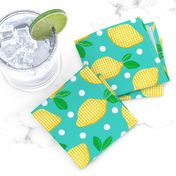 Lemon Ala Mod Gingham / Blue w/ White Polka-Dots     