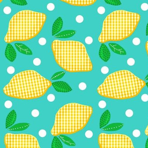 Lemon Ala Mod Gingham / Blue w/ White Polka-Dots     