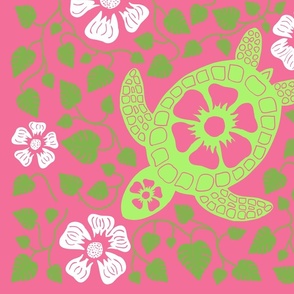 Kauai Turtles - Greens and Pink