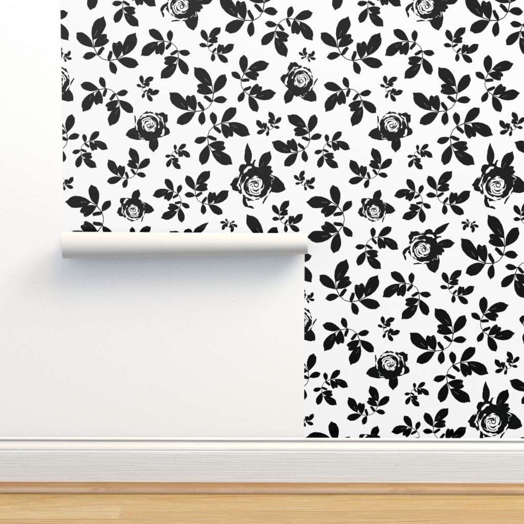 Mono Floral | Black and White Wallpaper | Spoonflower