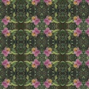 3x4-Inch Repeat of Lively Green Colors with Pansies