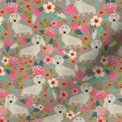 dachshund isabella fabric florals dog design - brown