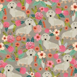 dachshund isabella fabric florals dog design - brown