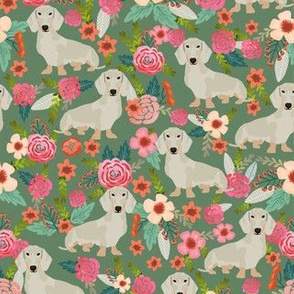 dachshund isabella fabric florals dog design - medium green