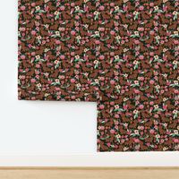 dachshund red fabric florals dog design - black