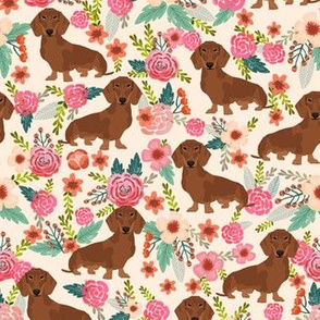 dachshund red fabric florals dog design - cream