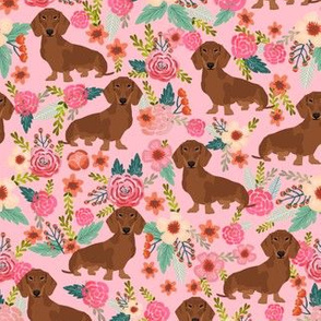 dachshund red fabric florals dog design - pink
