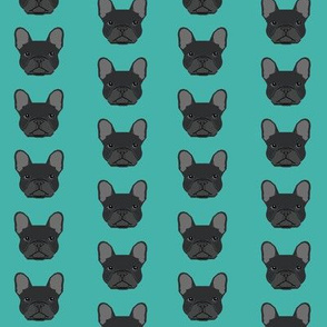 french bulldog black head frenchie dog fabric - turquoise
