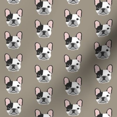 french bulldog black and white head frenchie dog fabric - brown