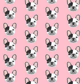 french bulldog black and white head frenchie dog fabric - pink