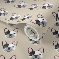 french bulldog black and white head frenchie dog fabric - sand