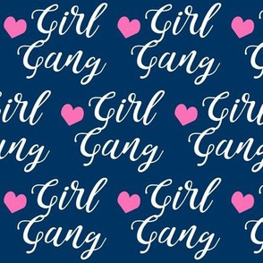 girl gang navy and pink heart fabric girls girl power design