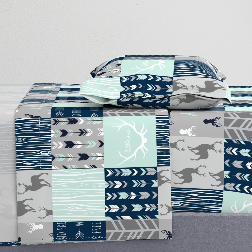 Patchwork Deer in mint,navy, grey