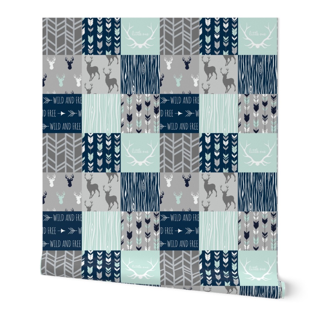 Patchwork Deer in mint,navy, grey