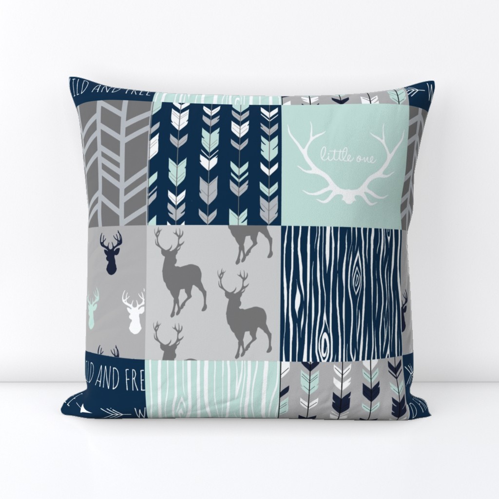 Patchwork Deer in mint,navy, grey