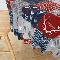 Patchwork in red, navy and grey - Wholecloth cheater quilt