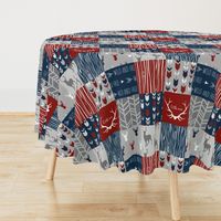 Patchwork in red, navy and grey - Wholecloth cheater quilt